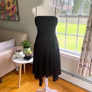 Vtg Y2k Black Asymmetrical Babydoll Dress Fairy Goth Witchy‎ Mesh Overlay XS S